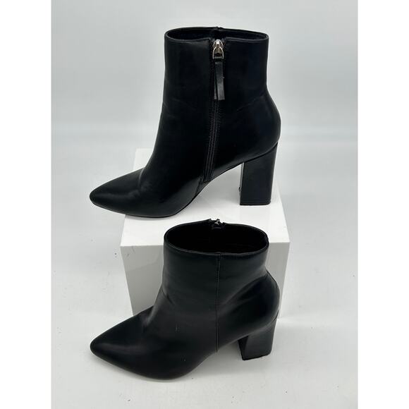 Madden Girl Flexx Pointed-Toe Booties Leather Black Block High Heels Sz 7.5 - Picture 4 of 7